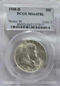 1948 D US Franklin Half 50c PCGS MS64 FBL - Picture 1 of 2