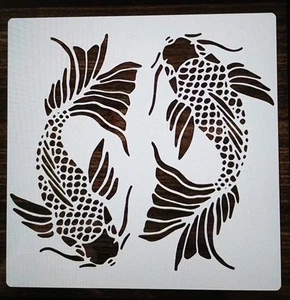 GRAND POISSON KOÏ pochoir réutilisable peinture aérographe etc neuf 30x30cm - Photo 1/4