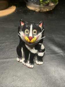 Bella Casa J Sumner By Ganz Black White Kitty Cat Ceramic Bank 3D Wire Whiskers - Picture 1 of 6