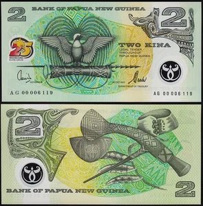 Papua New Guinea, 2 Kina 2000, UNC, Comm, 25th Year Ann.Silver, Polymer, P-21 - Picture 1 of 3