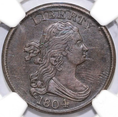 1804 1/2c C-8 Spiked Chin Draped Bust Half Cent NGC AU 53 *Die Break* - Image 1 of 4
