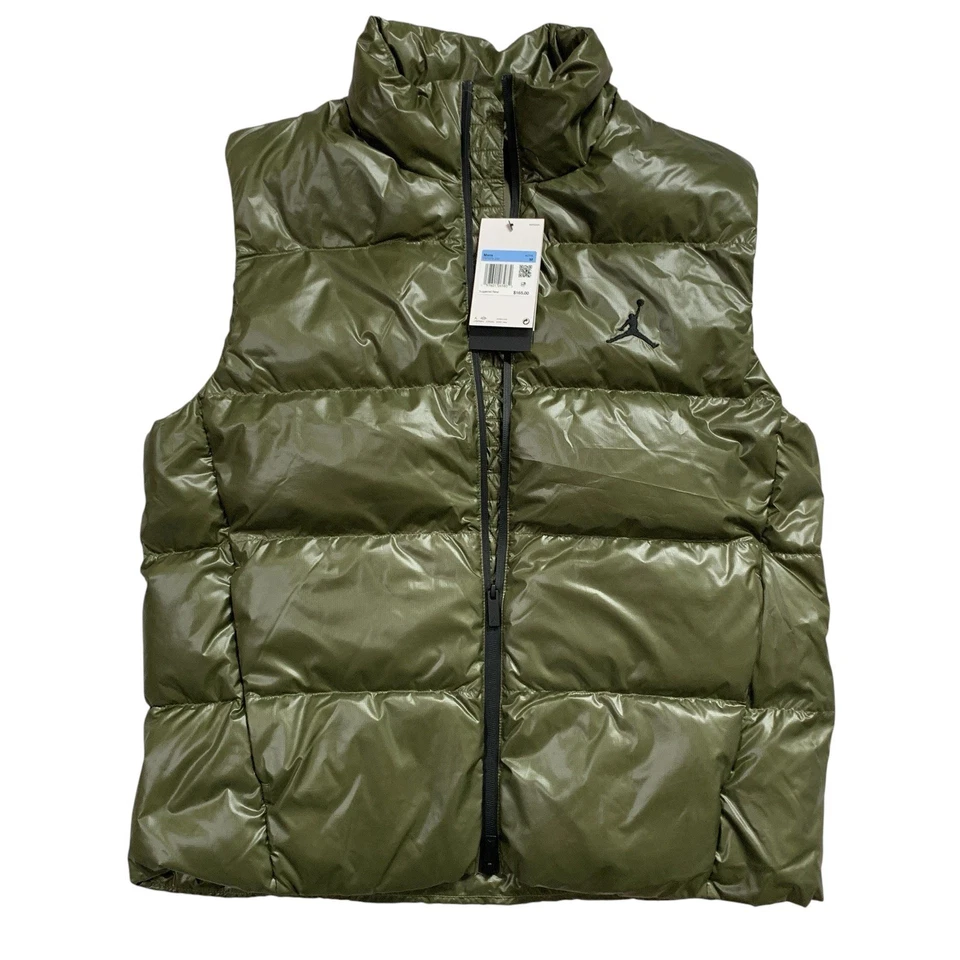 Nike Air Jordan Flight Down Vest Down Gilet Black/Olive FV7273-222 Men's Size L