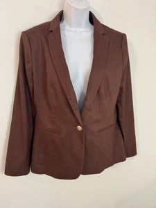 NUOVO GIACCA BLAZER ANN TAYLOR TG 8 misto lino marrone cioccolato classico old money - Foto 1 di 8