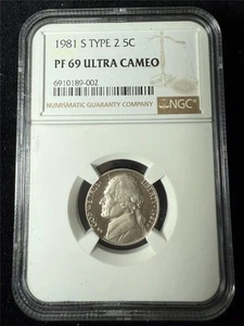 1981 S JEFFERSON NICKEL 5C PF69 ULTRA CAMEO NGC TYPE 2 PR69 DCAM UCAM SKU 3731 - Picture 1 of 2