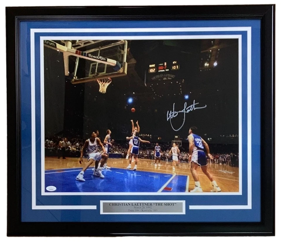 Christian Laettner Signed Framed 16x20 Duke Blue Devils The Shot Photo JSA ITP - Image 1 of 3