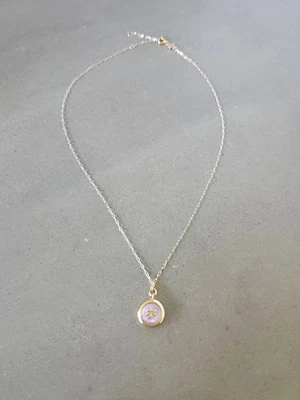 Autêntico Colar Tory Burch Banhado a Ouro 18K Rosa Roxo Madrepérola 168606 - Imagem 1 de 4