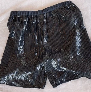 Vintage Glam 1980s Women’s Shorts Black Silk Sequin Sz S Elastic Waist Pull On - Picture 1 of 5