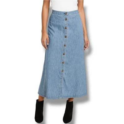 Current Elliot Denim Skirt Sz 26 Blue Beachy Boho Y2k Preppy Button Down Modest - Image 1 of 4