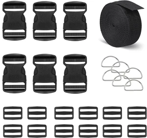 Juego hebilla y correa 1,5 pulg 6 yds nylon grueso 6 hebillas plasticas negras - Bild 1 von 12