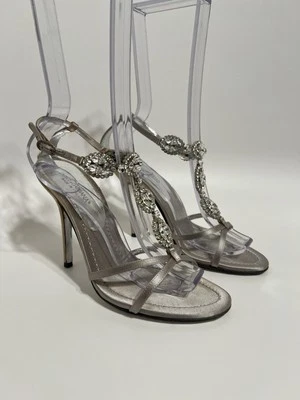 Vtg Dolce & Gabbana Gray Satin Crystal Heels 38 - Image 1 of 4