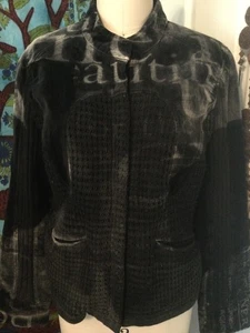 Art to Wear *YOSHI YOSHI* YOSHIMURA KNIT JAPAN Medium Black Graphic Moto Jacket - Bild 1 von 8