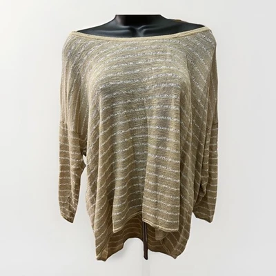 J Jill Women’s XL Tan White Striped Knit Top Oversized Dolman Sleeve Casual - Изображение 1 из 4