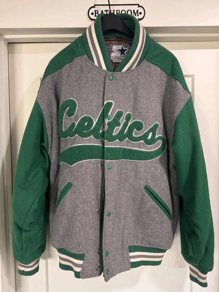 Chaqueta de bombardero de satén verde XL vintage de los Boston Celtics de la NBA para hombre Foto 1 de 4