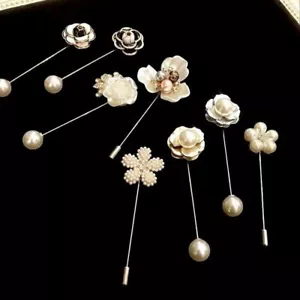 1pc Camellia Pins Pearls Brooches Rose Flowers Brooch Pin Badges Women's Jewelry - Picture 1 of 21