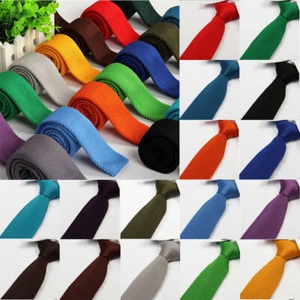 Men Solid Color Tie Knit Knitted Ties Skinny Woven Plain Cravate Narrow Necktie - Picture 1 of 34