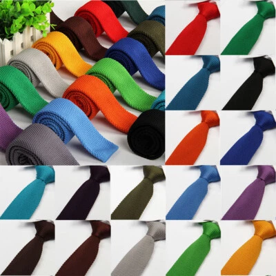 Men Solid Color Tie Knit Knitted Ties Skinny Woven Plain Cravate Narrow Necktie - Image 1 of 4