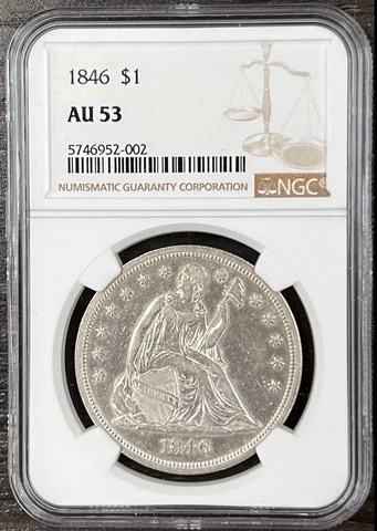 1846 Seated Liberty Dollar NGC AU53 $1 Cover