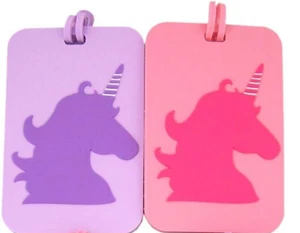 Set of 2, 3.75" Pink & Purple Rubber Unicorn Personal Luggage Tags, Female Gift - Picture 1 of 6