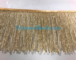 By the Yard-6" Glass GOLD BUGLE Seed Beaded Fringe Lamp Costume Trim - Picture 1 of 1