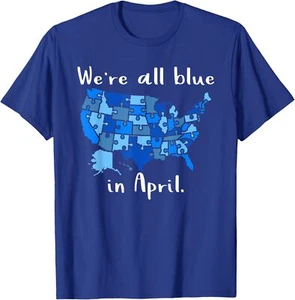 We're All Blue In April - Autism Awareness Month T-Shirt Hoodie - Picture 1 of 6