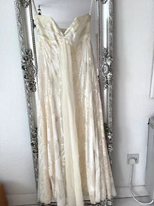 Monsoon. cream satin embroidered maxi prom dress, panelled, boned bodice (12) - Picture 1 of 4