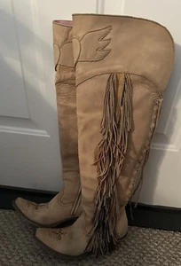 Junk Gypsy Lane Spirit Animal Cowboy Boots Womens 7 Western Over The Knee Fringe - Picture 1 of 7