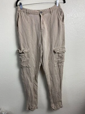 Nicole Miller Womens Linen Blend Brown Cargo Pants Size Medium Utility Classic - Image 1 of 4