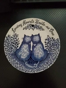 Vintage Royal Crownford Ironstone Cat Plate, Cord Hanger, Blue Entwined Cats - Picture 1 of 3