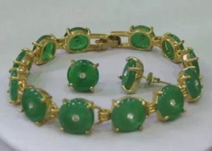 Moda Conjunto de Pendientes Pulsera Jade Verde Natural AAA - Imagen 1 de 6