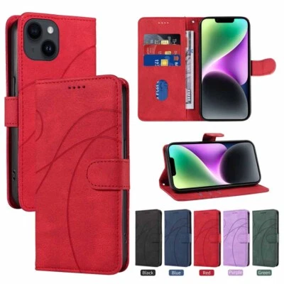 For iPhone 14 13 12 11 X SE XR 6S 7 8 Plus Wallet Card Holder Leather Case Cover - Image 1 of 4
