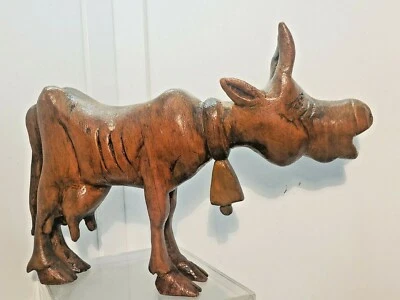 Campana de vaca de dibujos animados de madera tallada de colección corral Texas longhorn cocina rural folkart Foto 1 de 4