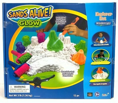 12 Piece Explorer Set Sands Alive Glow Play Sand with Molds UV Light Pen Glasses - Image 1 of 4
