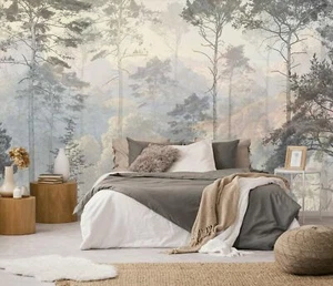 Hazy Forest Wall Mural, Abstract Nature Landscape Wallpaper, Background Wall ... - Picture 1 of 6