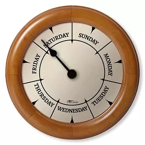 Classic Day of The Week Wall Clock with Solid Wood Frame – Calendar Day Cl - Picture 1 of 9