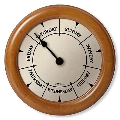 Classic Day of The Week Wall Clock with Solid Wood Frame – Calendar Day Cl - Image 1 of 4
