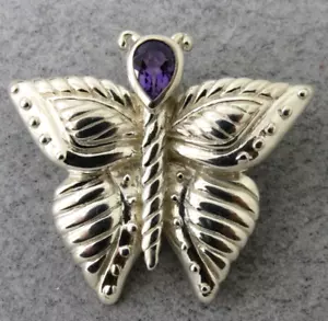 Judith Ripka Butterfly Brooch Pin Amethyst Stone Sterling Silver 15.97g Designer - Picture 1 of 8