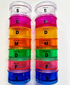 2 x Medikamentenbox RUND ZYLINDER 7 große Fächer 7 Tage Pillendose Tablettenbox - Bild 1 von 4