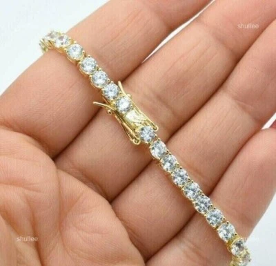 10K Solid Gold Round Diamond Mothers day Tennis Resilient Lady Bracelet Jewelry - Image 1 of 4