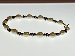 Sterling Silver 925 Bracelet Beaded Faux Pearl - Picture 1 of 8