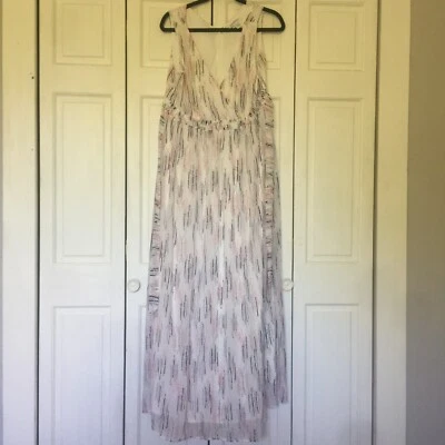 Motherhood Maternity Dress White w/Black & Pink Sleeveless Maxi Waist Tie SZ L - Image 1 of 4
