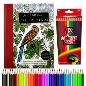 120+ Exotic Birds Youth & Adult Coloring Book + Colored Pencils COLOR & FRAME - Imagen 1 de 5