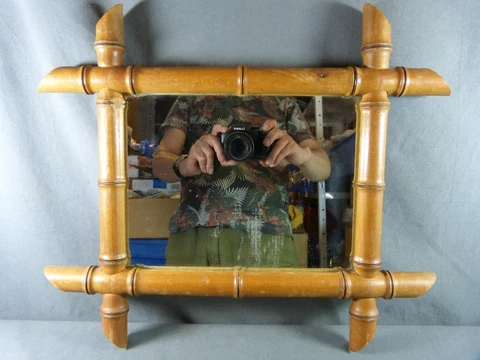 Antique early of 20th Century French Faux Bamboo Carved Wall Old Mirror Cover