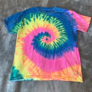 Youth Size Large Gildan Tie Dye T Shirt Top Hippie 1970's Costume Blue Pink EUC - Picture 1 of 4