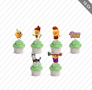12 Topper Cupcake Squadra Pollo Scegli Bomboniera Festa Compleanno Fattoria Animali  - Foto 1 di 1