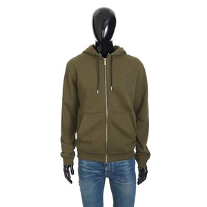 BERLUTI 1095$ Embroidered Logo Zip-Up Hoodie In Khaki Green Cotton - Picture 1 of 22