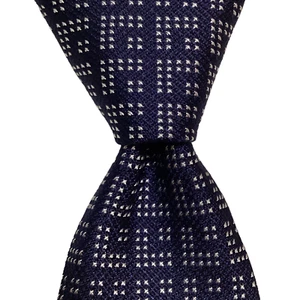 DUCHAMP Men's 100% Silk Necktie ENGLAND Luxury Geometric Blue/White Skinny EUC - Picture 1 of 3