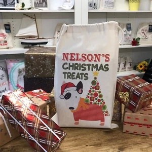 Bolsa de regalo personalizada para perro saco de Santa - Bull Terrier inglés - diseño Nelson - Imagen 1 de 3