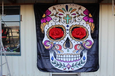 SUGAR SKULL DAY OF THE DEAD QUEEN SIZE BLANKET BEDSPREAD - Image 1 of 2