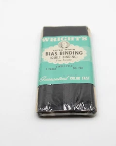 Vintage Wrights Extra Width Single Fold Bias Quilt Binding Tape 5 Yards Black 31 - Picture 1 of 2