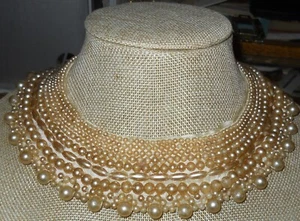 Vintage 50er Jahre Kunstperlen Satin japanische handgefertigte Kragen "TOP HAT" MODE - Bild 1 von 6